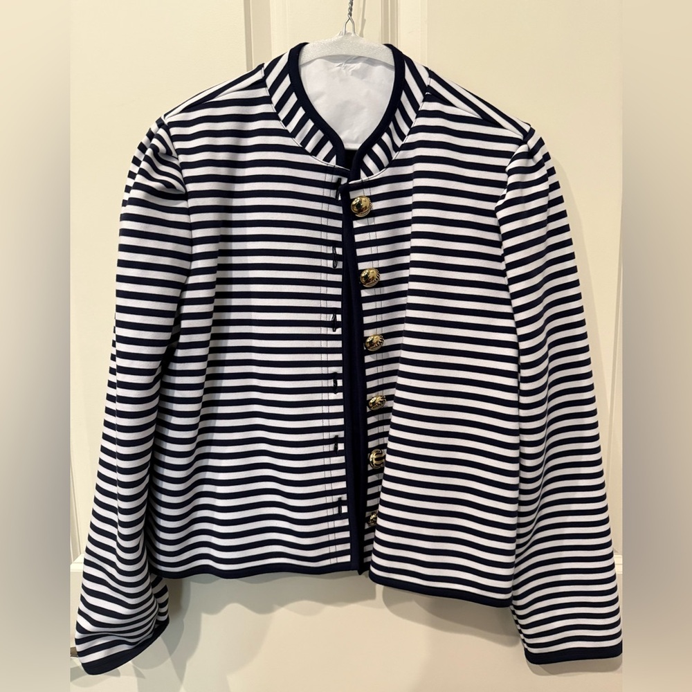 NWOT Sail to Sable Navy and White Striped button front Jacket, small. - Picture 3 of 9